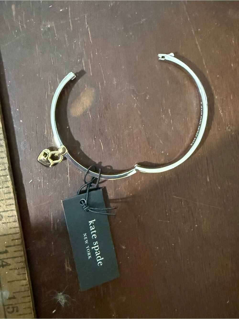 kate spade Two-Tone Heart Charm Bangle - Silver & Gold - Picture 2 of 6